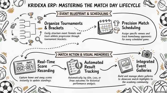 Tournament and match management for sports academies using Kridexa ERP